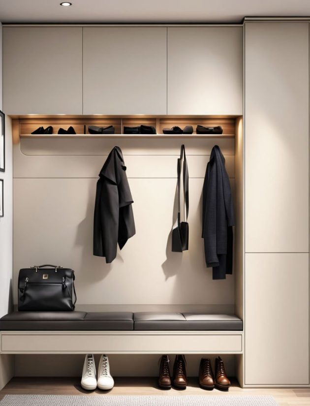 bench-for-shoe-changes-overhead Closet Design Remodeling